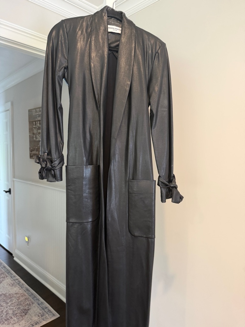 Amanda Uprichard Long Black Faux Leather Trench Duster